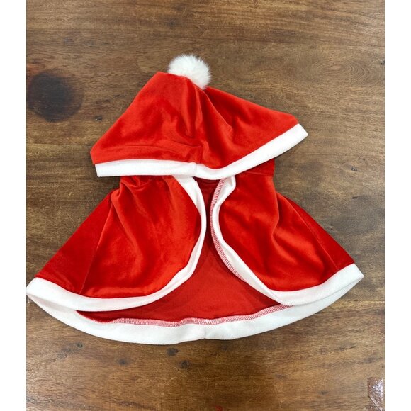 Santa Inspired Christmas Dress W/ White Trim & Pom-Pom Hood For Toddler 2 Piece - Picture 7 of 9